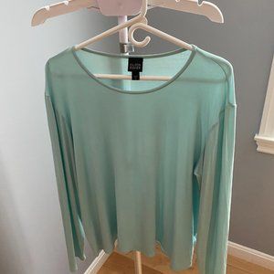 Eileen Fisher Aqua Silk Jersey Scoopneck Long-sleeve Top